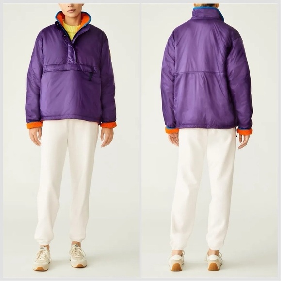 Tory Burch REVERSIBLE NYLON FLEECE PULLOVER JACKET Purple Orange Sz XS - Picture 3 of 16